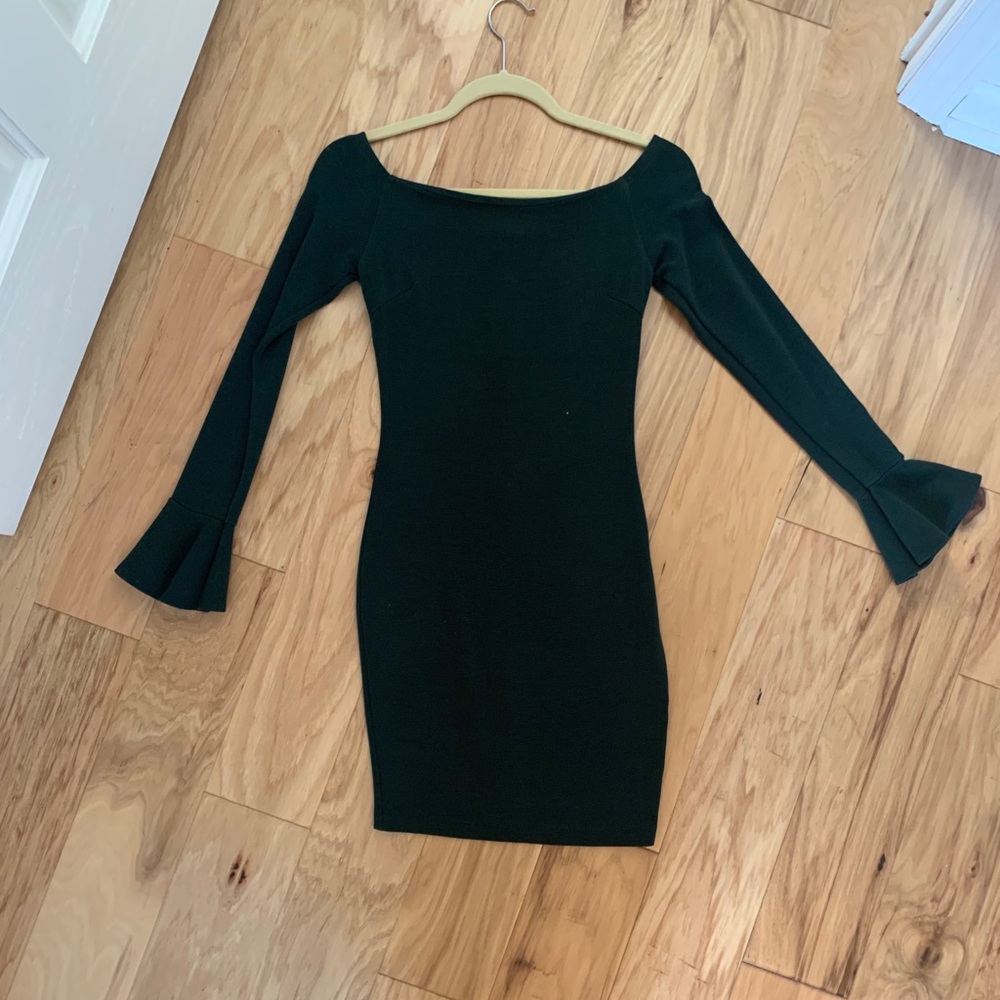 Dark Green Mini Dress with Bell Sleeve Size Small